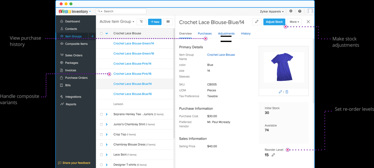 Zoho inventory software