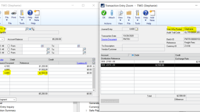 Dynamics GP Journal Entry - See Which User Posted