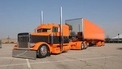 HD wallpaper: orange freight truck, custom, peterbilt, transportation ...