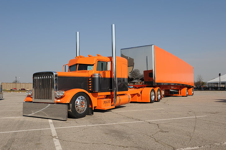 HD wallpaper: orange freight truck, custom, peterbilt, transportation ... HD wallpaper: orange freight truck, custom, peterbilt, transportation ...
