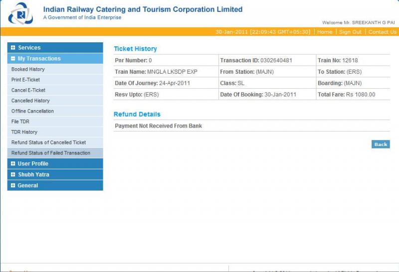 Refund for Failed transaction on IRCTC.co.in-IRCTC Indian Railways ...